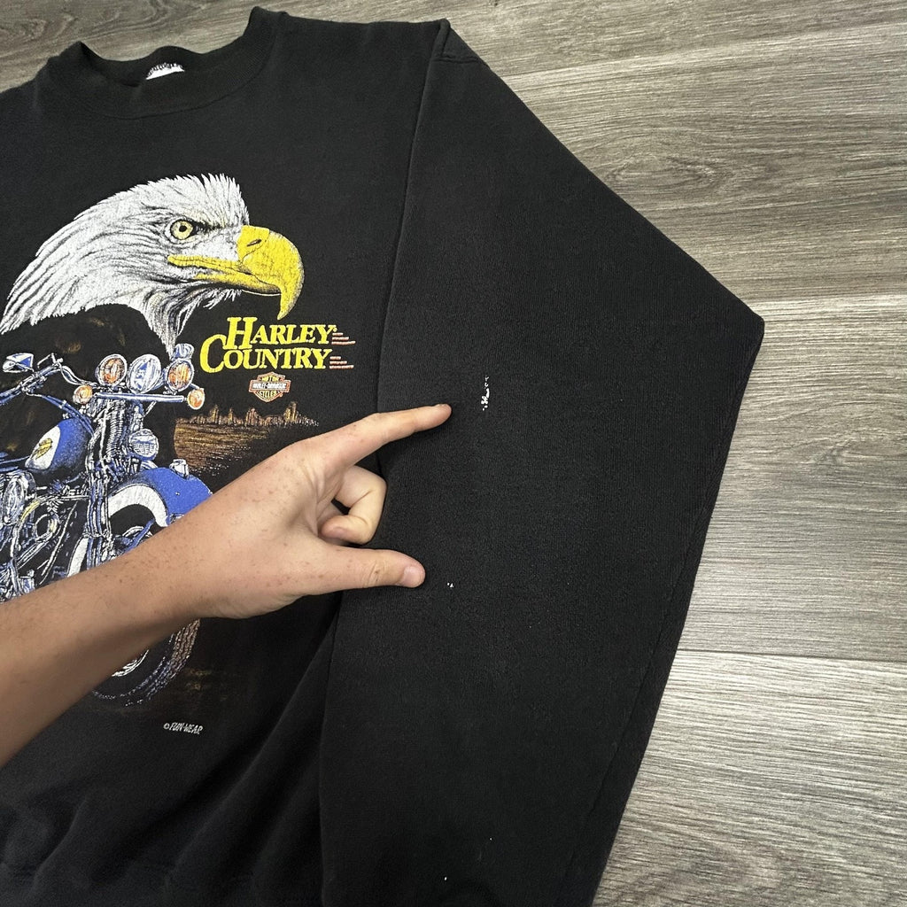 Vintage Harley Davidson Sweatshirt Mens Large Black Eagle Motorcycle Country 90s