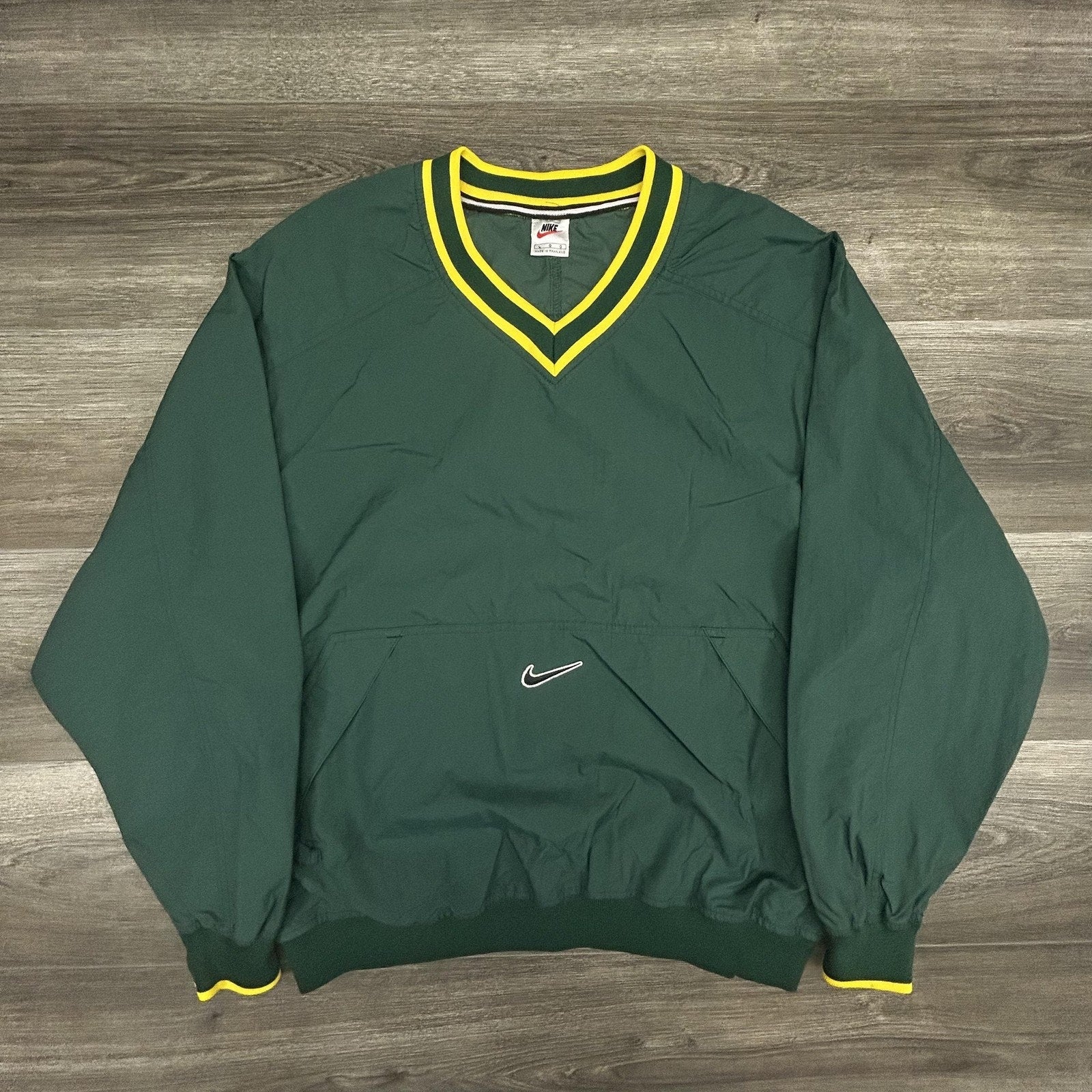 Vintage Nike Pullover Jacket Mens Large Green Yellow Oregon Center Swoosh 90s