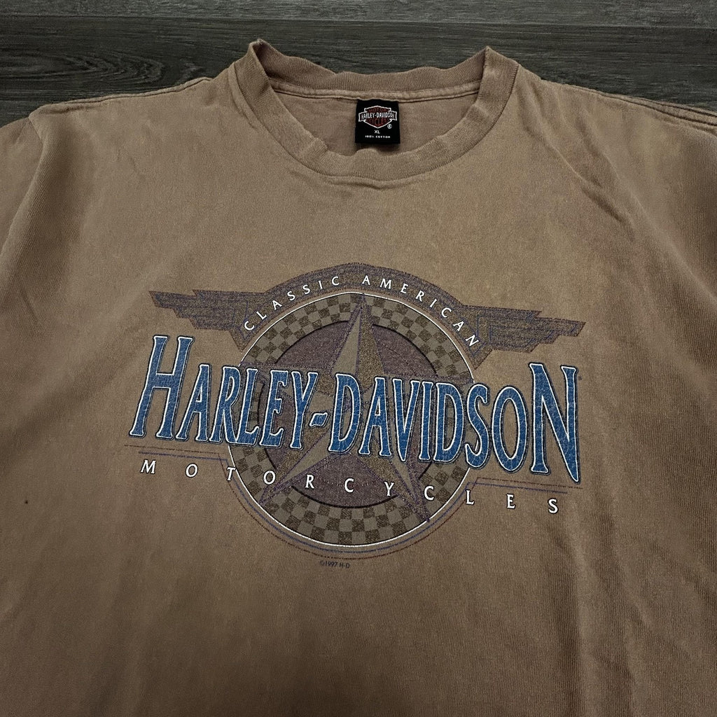 Vintage 90s Harley Davidson Shirt Mens XL Brown Single Stitch 1997 Made in USA