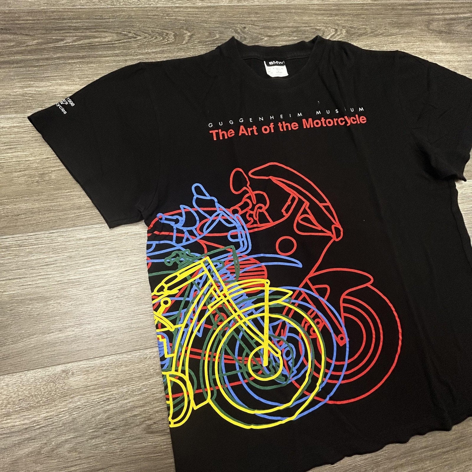 Vintage BMW Motorcycle Guggenheim Museum Shirt Mens Large Black Neon 90s Canada