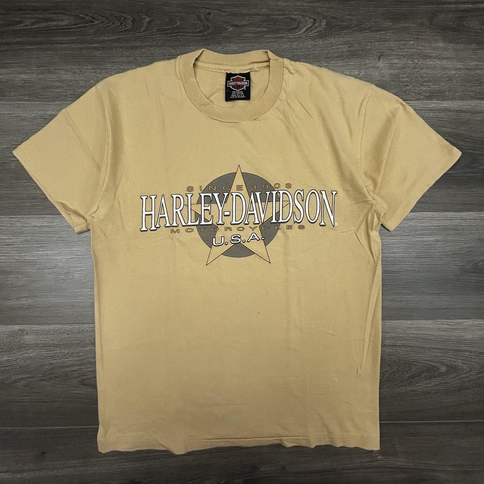 Vintage Harley Davidson Shirt Mens Medium Tan Eagle Single Stitch 1997 90s USA
