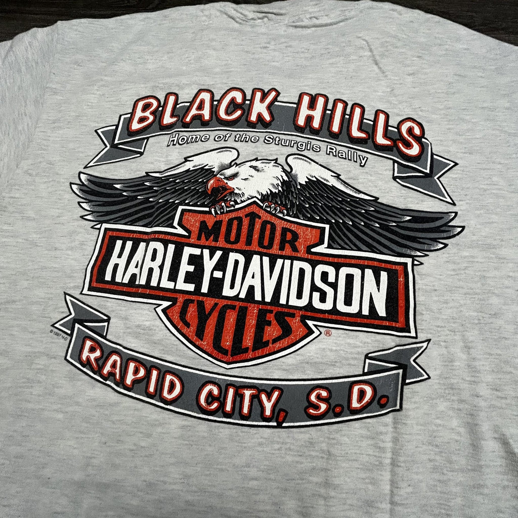 Vintage Harley Davidson Shirt Mens Large Gray Sturgis Eagle Skull 1997 90s USA
