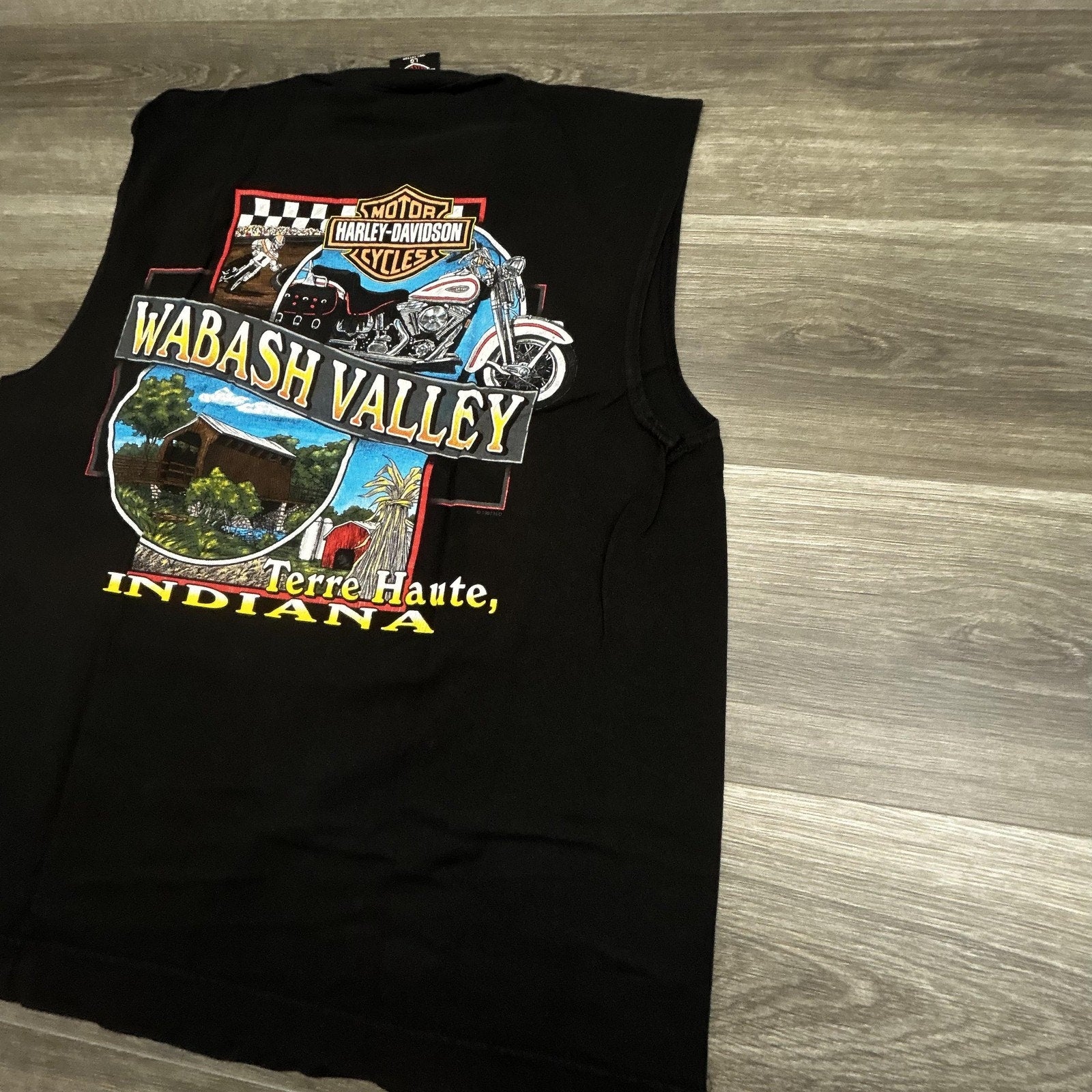Vintage Harley Davidson Sleeveless Shirt Mens Large Black Eagle Made in USA 90s