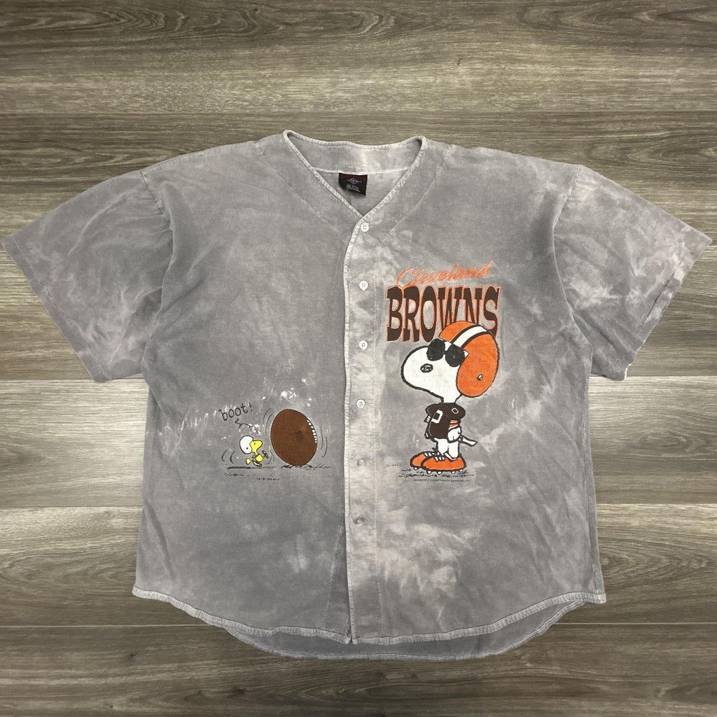 Vintage Cleveland Browns Looney Tunes Baseball Jersey Mens XL Gray Snoopy 90s