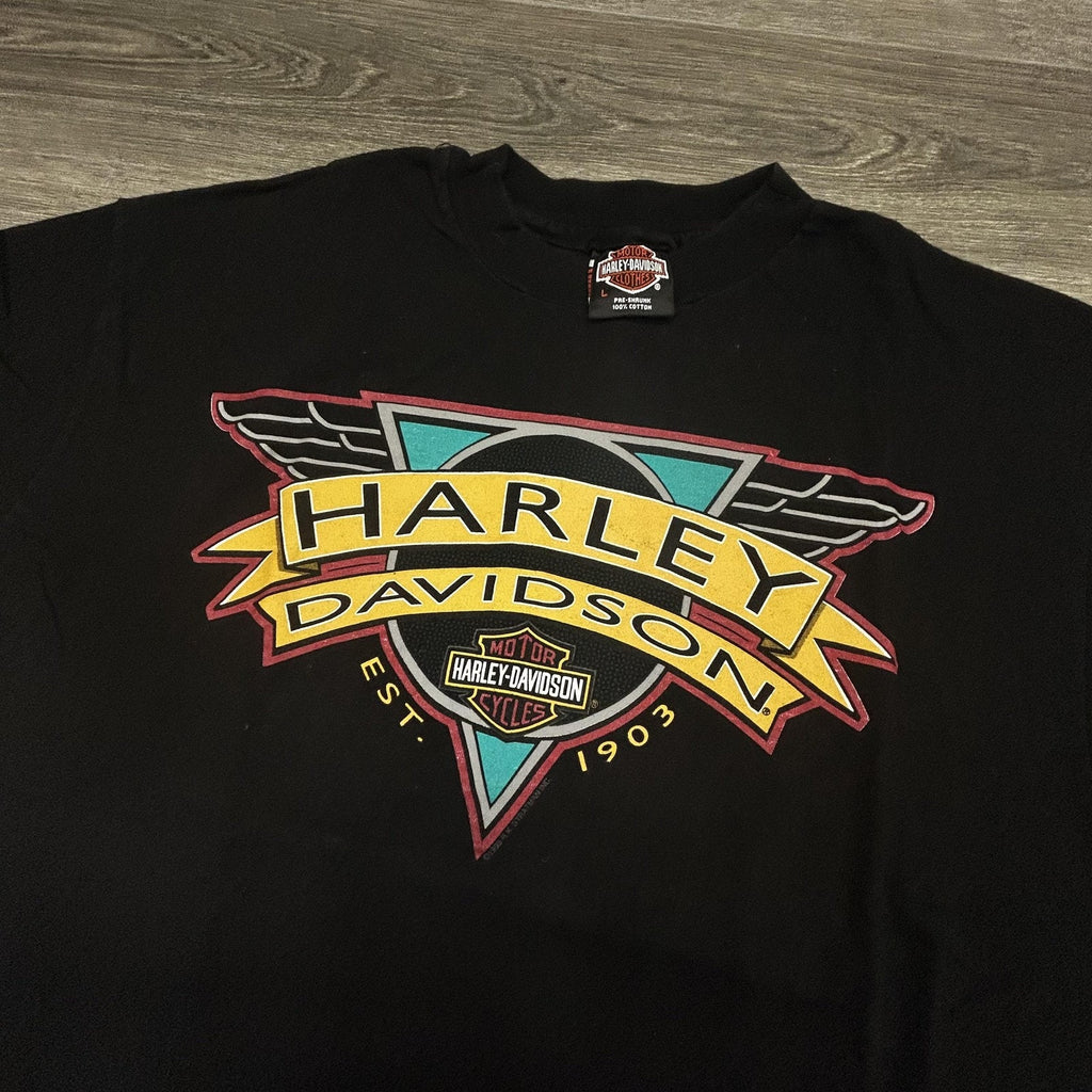 Vintage Harley Davidson Shirt Mens Large Black Eagle Single Stitch 1993 90s USA