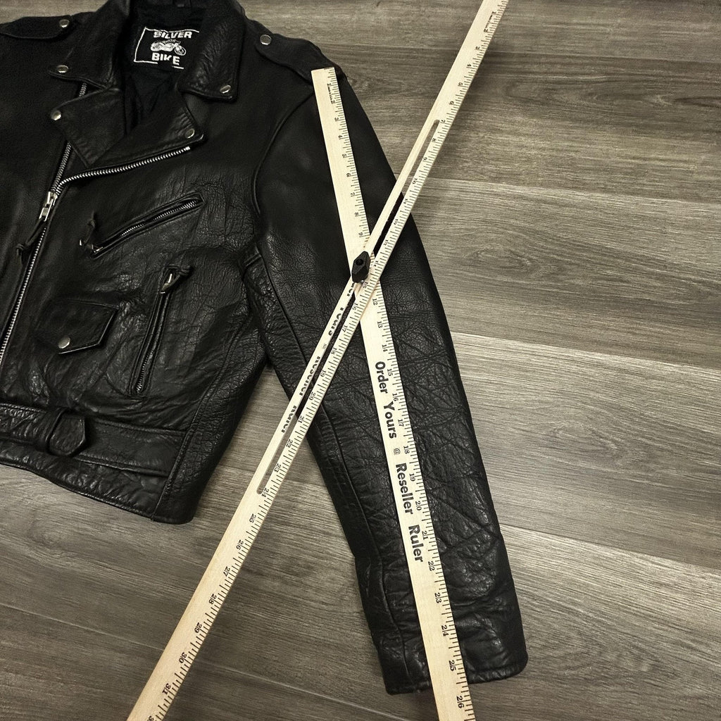 Vintage Leather Motorcycle Jacket Mens 44 Black Belted Zip Punk Grunge LA 90s
