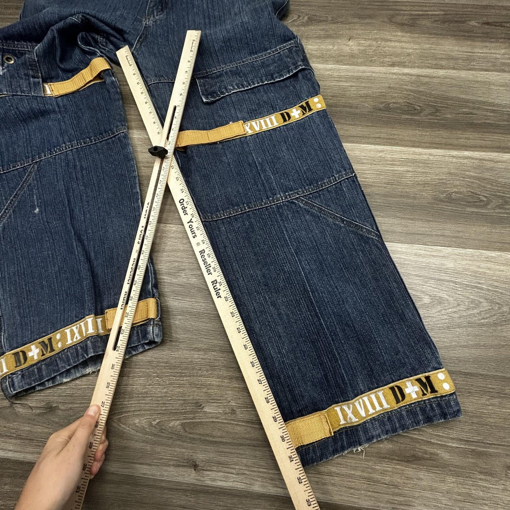 Vintage DTEK Girbaud Jeans Mens 36x32 Blue Baggy Flight Strap Denim Skater Y2K