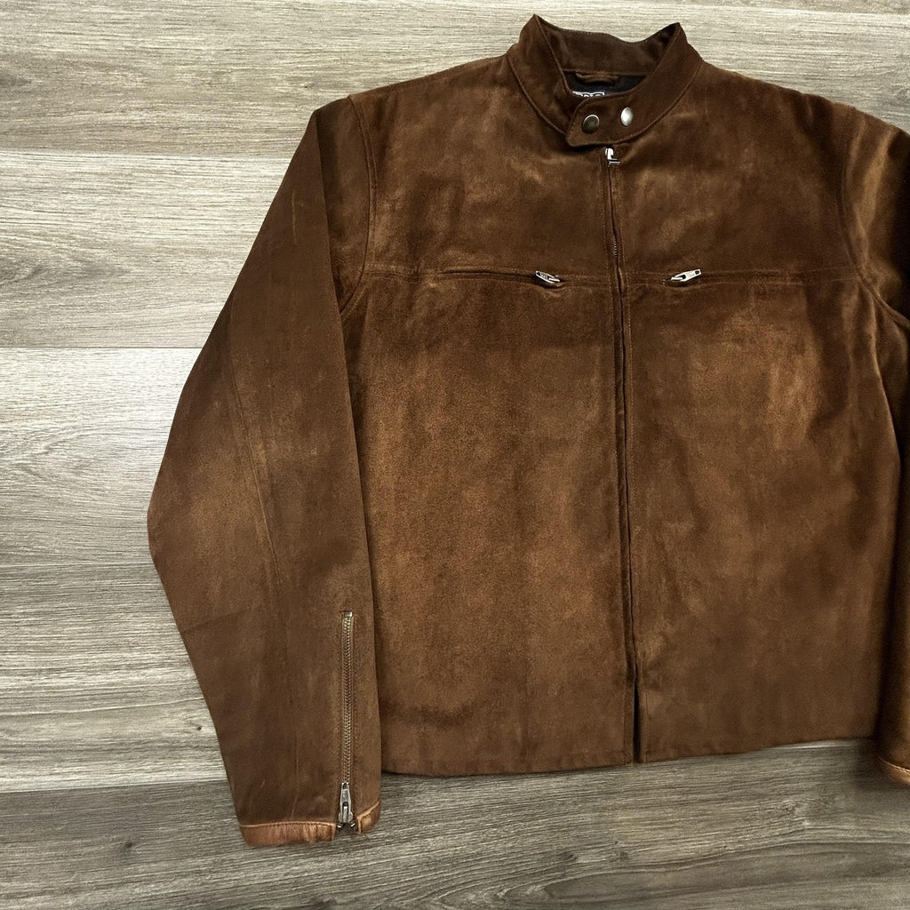 Vintage Polo Ralph Lauren Suede Leather Jacket Mens Large Brown Moto Wool Lined