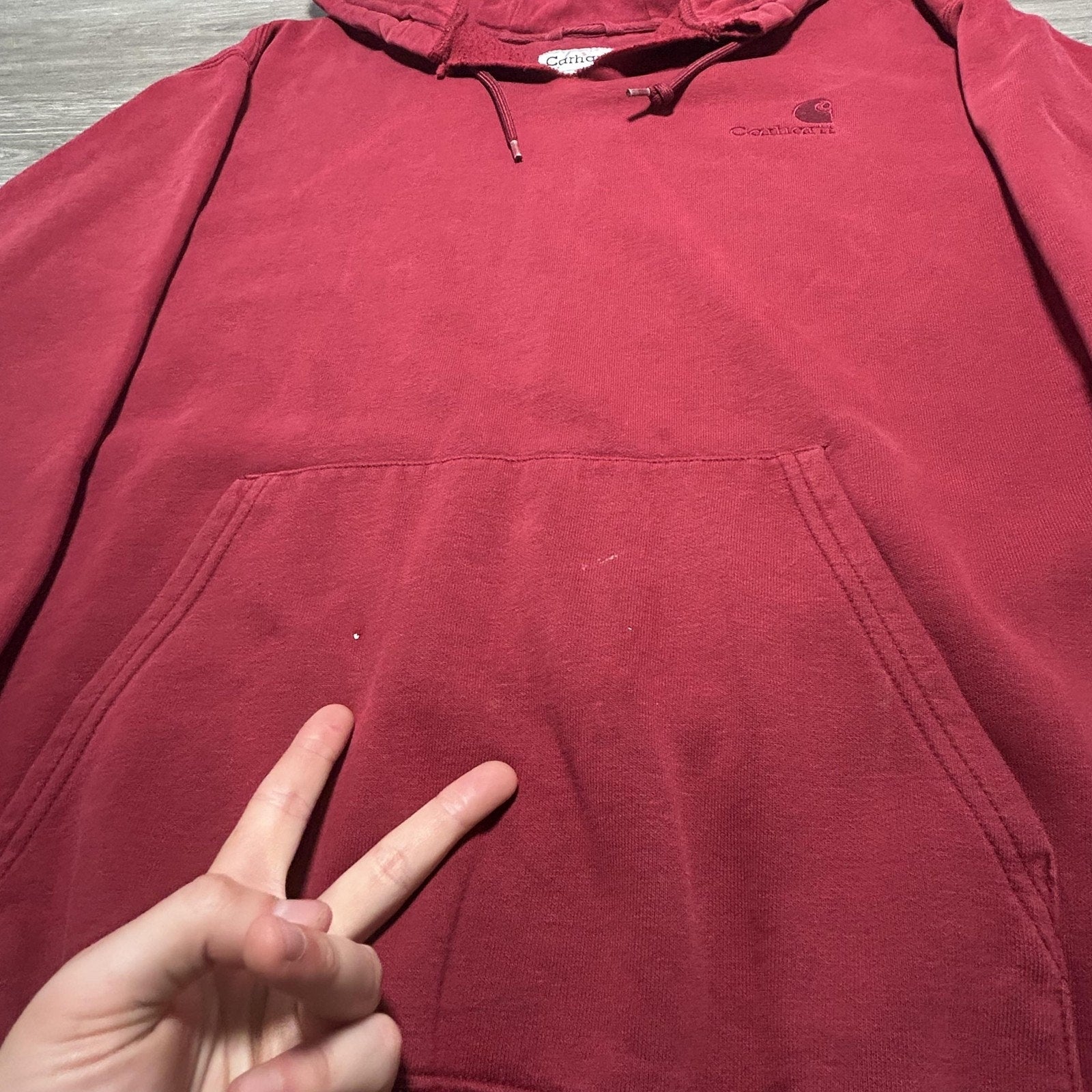 Vintage Carhartt Hoodie Mens XL Red Embroidered Logo Faded Skater K184 Y2K