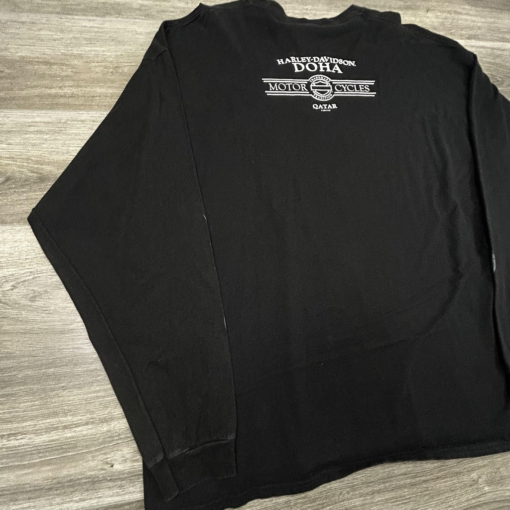 Harley Davidson Shirt Mens 3XL Black Long Sleeve Hit Flames Skater Biker Y2K