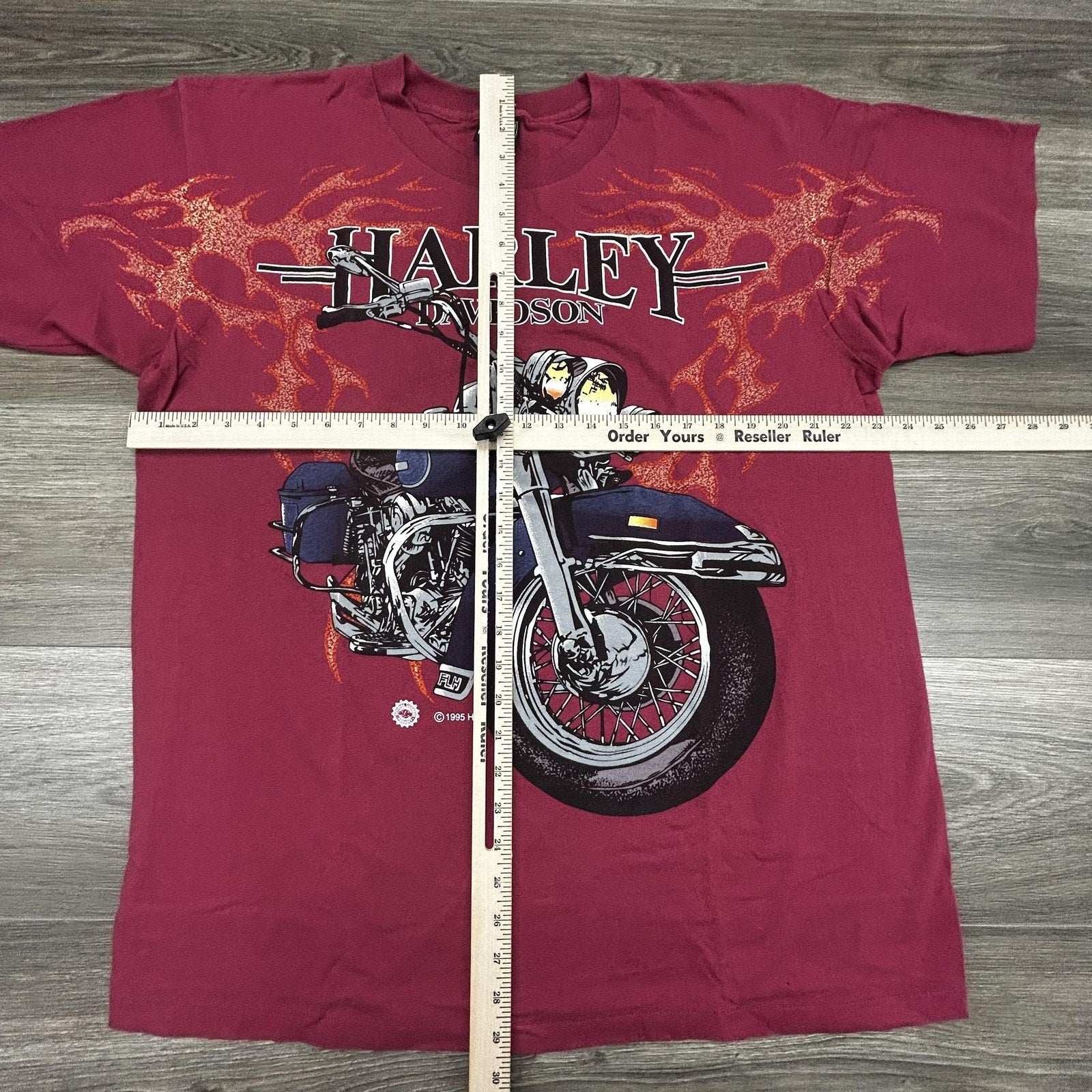 Vintage Harley Davidson Shirt Mens XL Red Flames Motorcycle Graphic 1995 USA