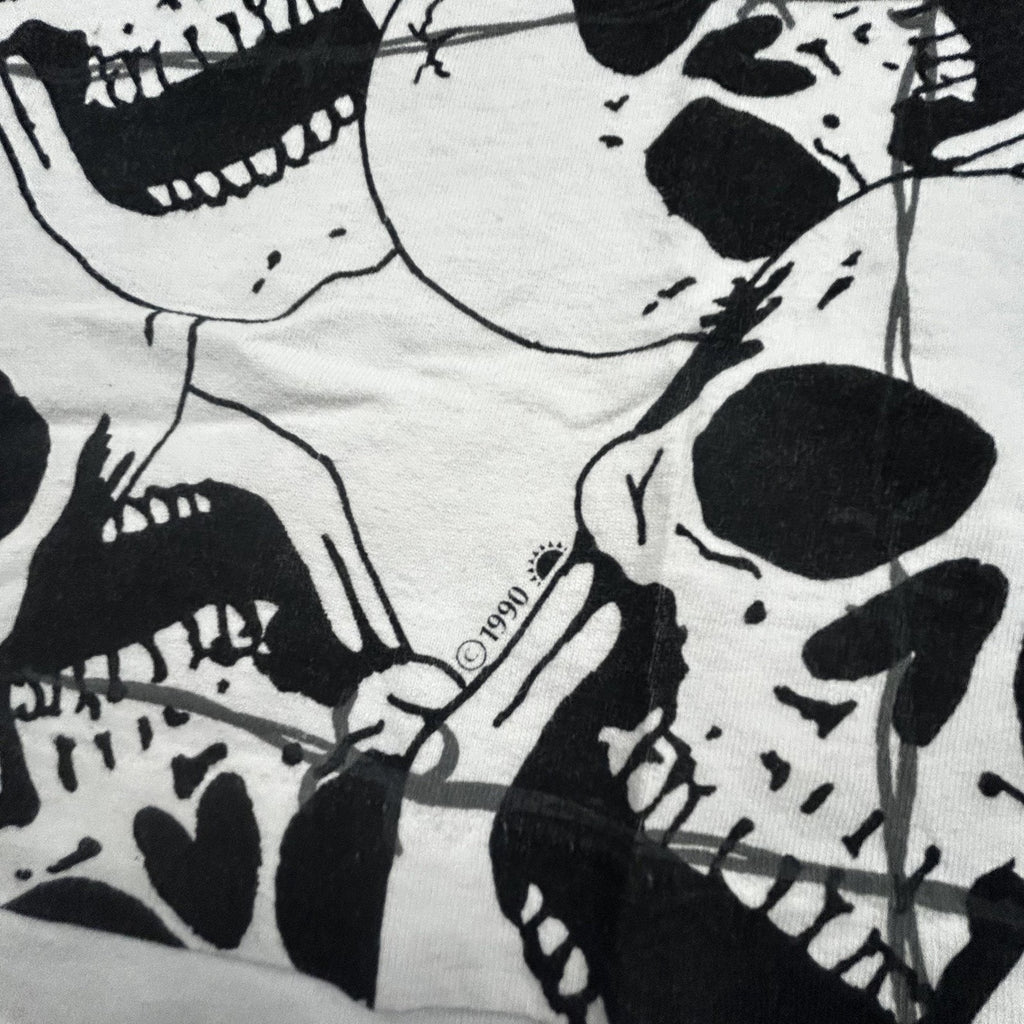 Vintage Skull AOP Shirt Mens Large White Solar-T Biker Punk Single Stitch 90s