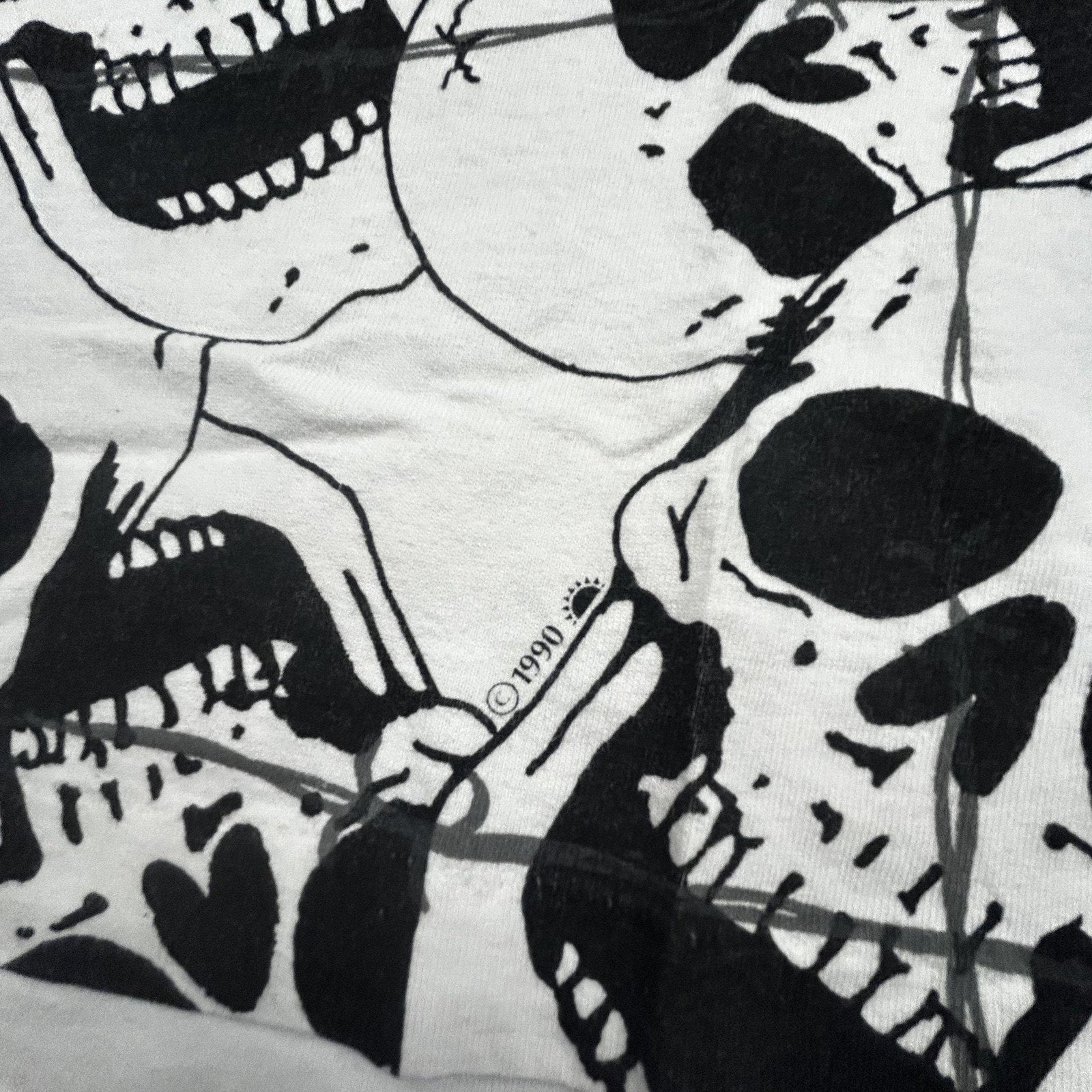 Vintage Skull AOP Shirt Mens Large White Solar-T Biker Punk Single Stitch 90s
