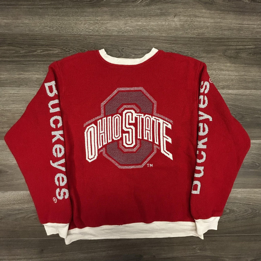 Vintage Ohio State Buckeyes Sweater Mens Large Red Knit NCAA Riddle Cockrell 90s