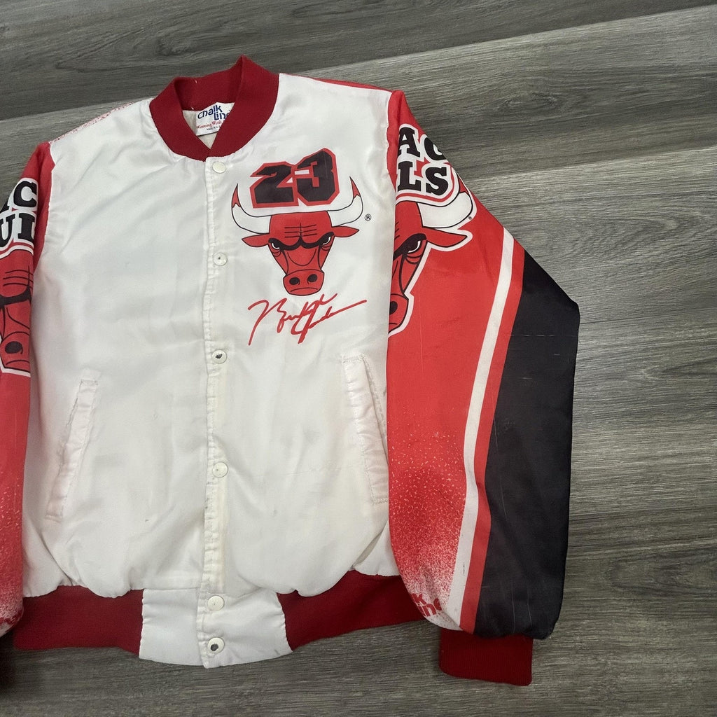 Vintage Chicago Bulls Jacket Mens Medium Michael Jordan Chalk Line AOP 90s USA