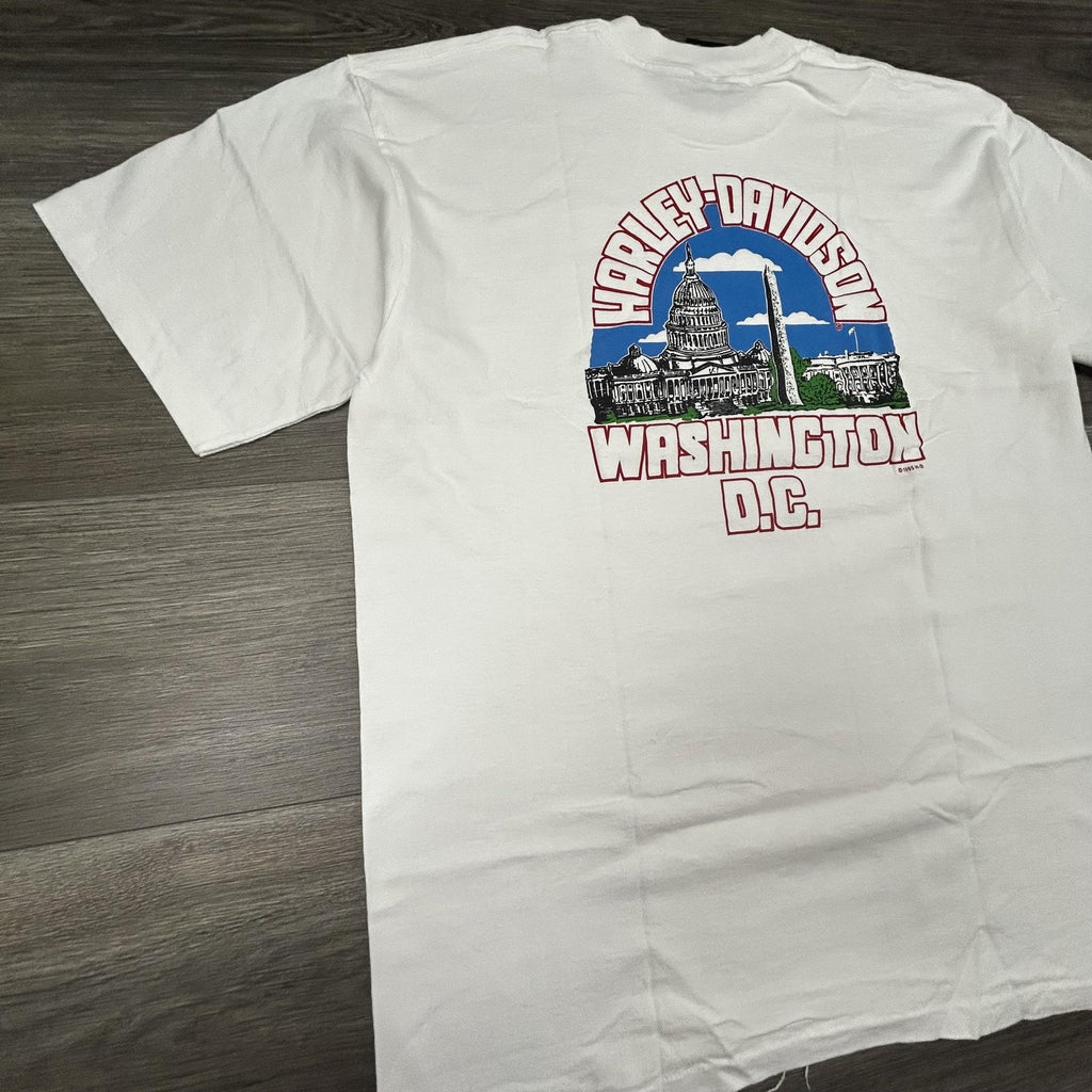 Vintage Harley Davidson Shirt Mens Large White Washington DC 1995 90s USA Biker