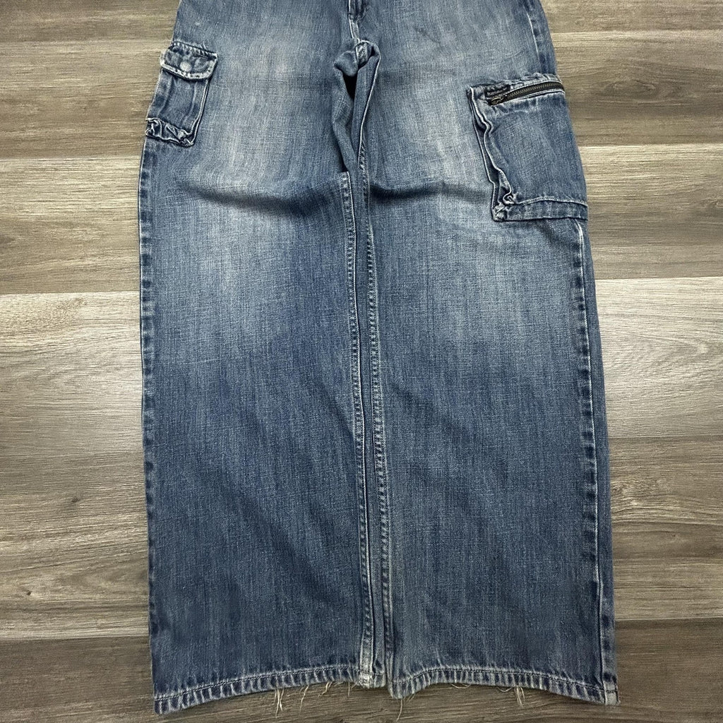 Vintage Guess Cargo Jeans Mens 32x32 Blue Wide Leg Carpenter Baggy Denim Y2K