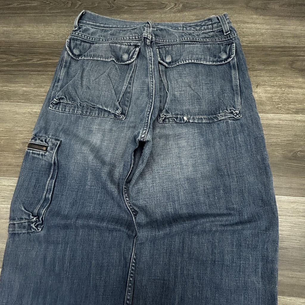 Vintage Guess Cargo Jeans Mens 32x32 Blue Wide Leg Carpenter Baggy Denim Y2K