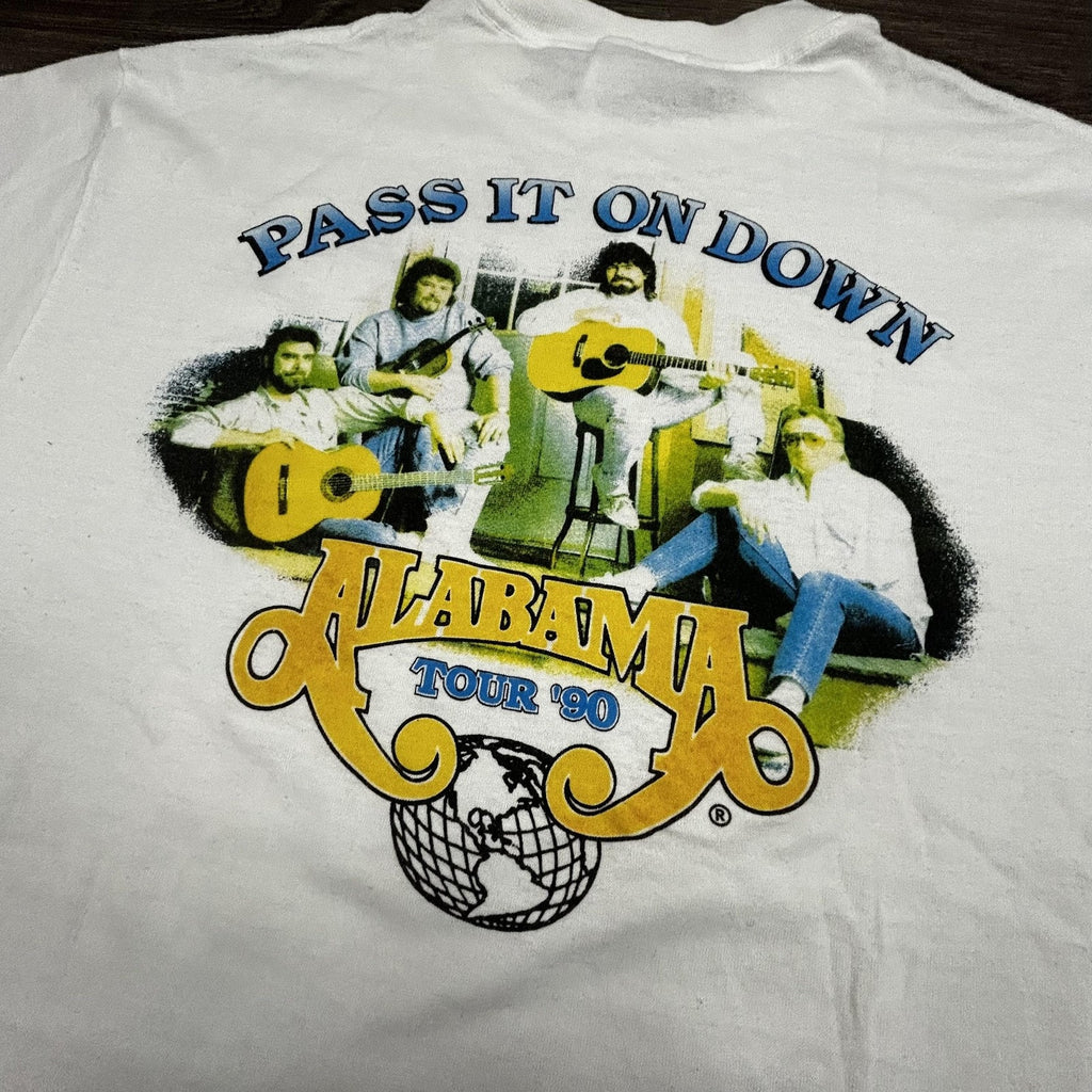 Vintage Alabama Shirt Mens Large White Pass It On Down Tour 1990 90s Made USA
