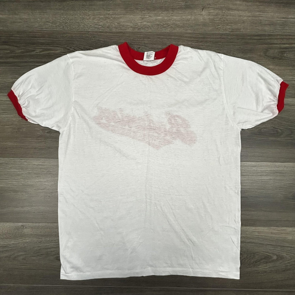 Vintage 80s Budweiser Ringer Shirt Mens Large White Red King Of Beers Logo USA