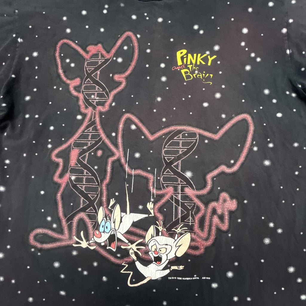 Vintage Pinky And The Brain Shirt Mens XL Black DNA Space AOP 1996 Made USA RARE
