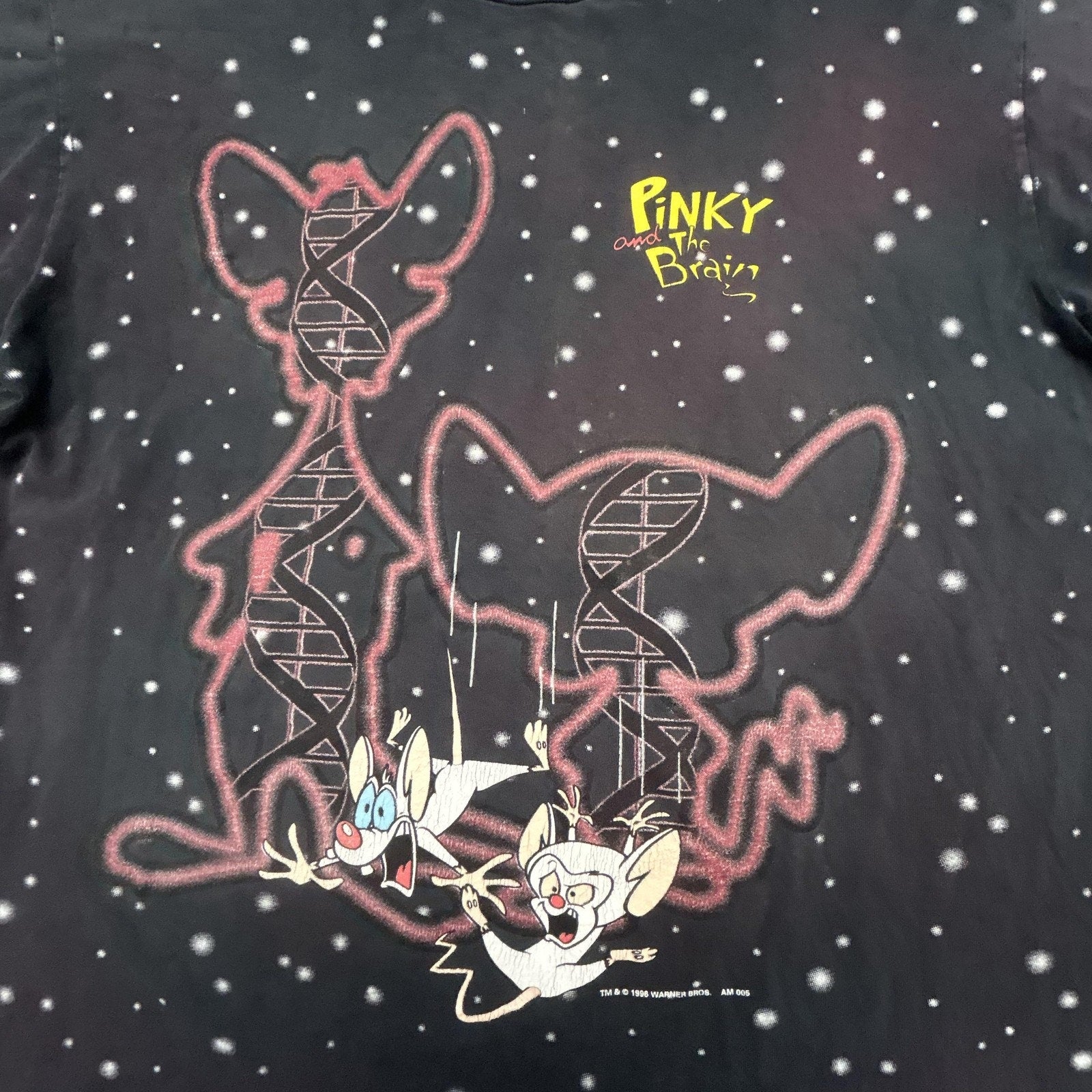 Vintage Pinky And The Brain Shirt Mens XL Black DNA Space AOP 1996 Made USA RARE
