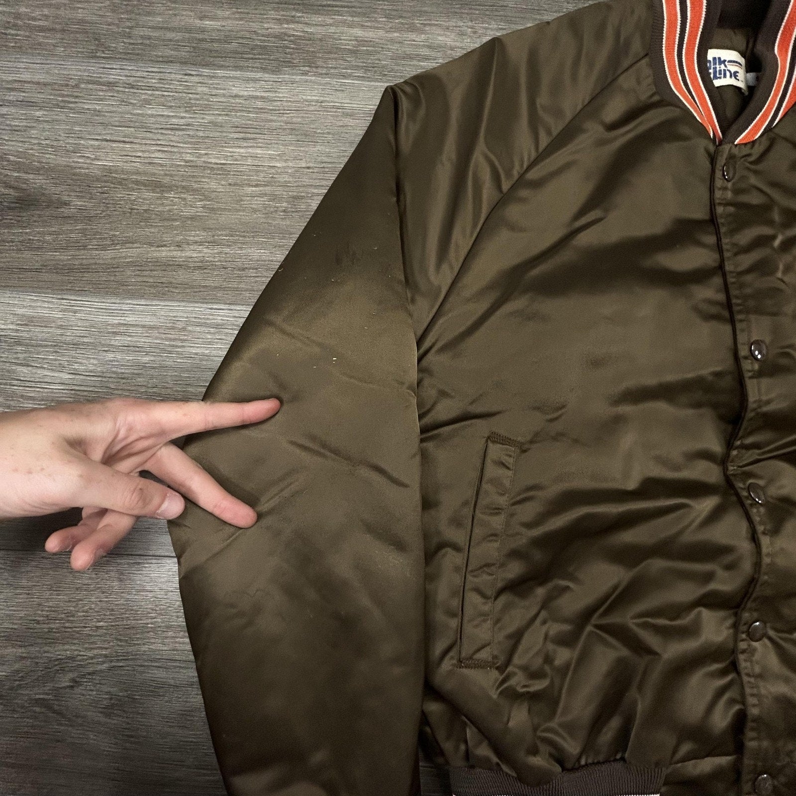 Vintage Cleveland Browns Satin Bomber Jacket Mens Small Brown Chalk Line 90s