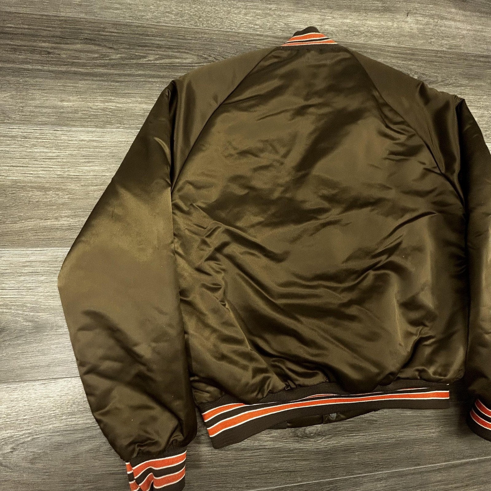 Vintage Cleveland Browns Satin Bomber Jacket Mens Small Brown Chalk Line 90s