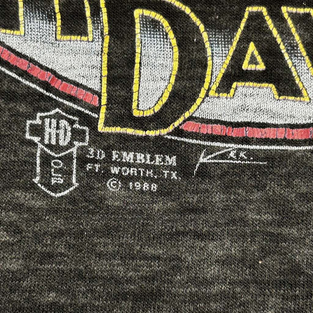 Vintage Harley Davidson 3D Emblem Shirt Medium Pinup Girl Faded Thrashed 80s USA