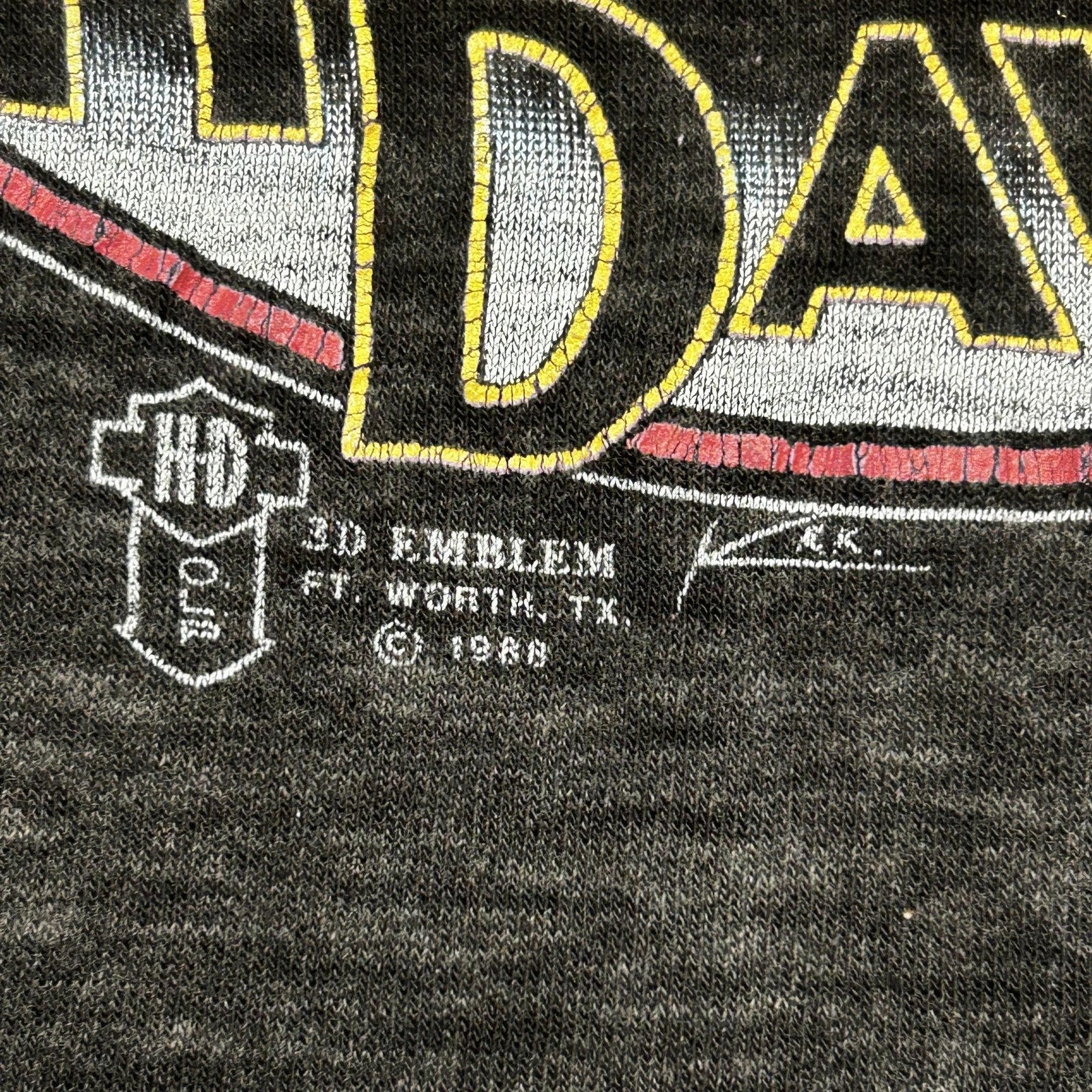 Vintage Harley Davidson 3D Emblem Shirt Medium Pinup Girl Faded Thrashed 80s USA