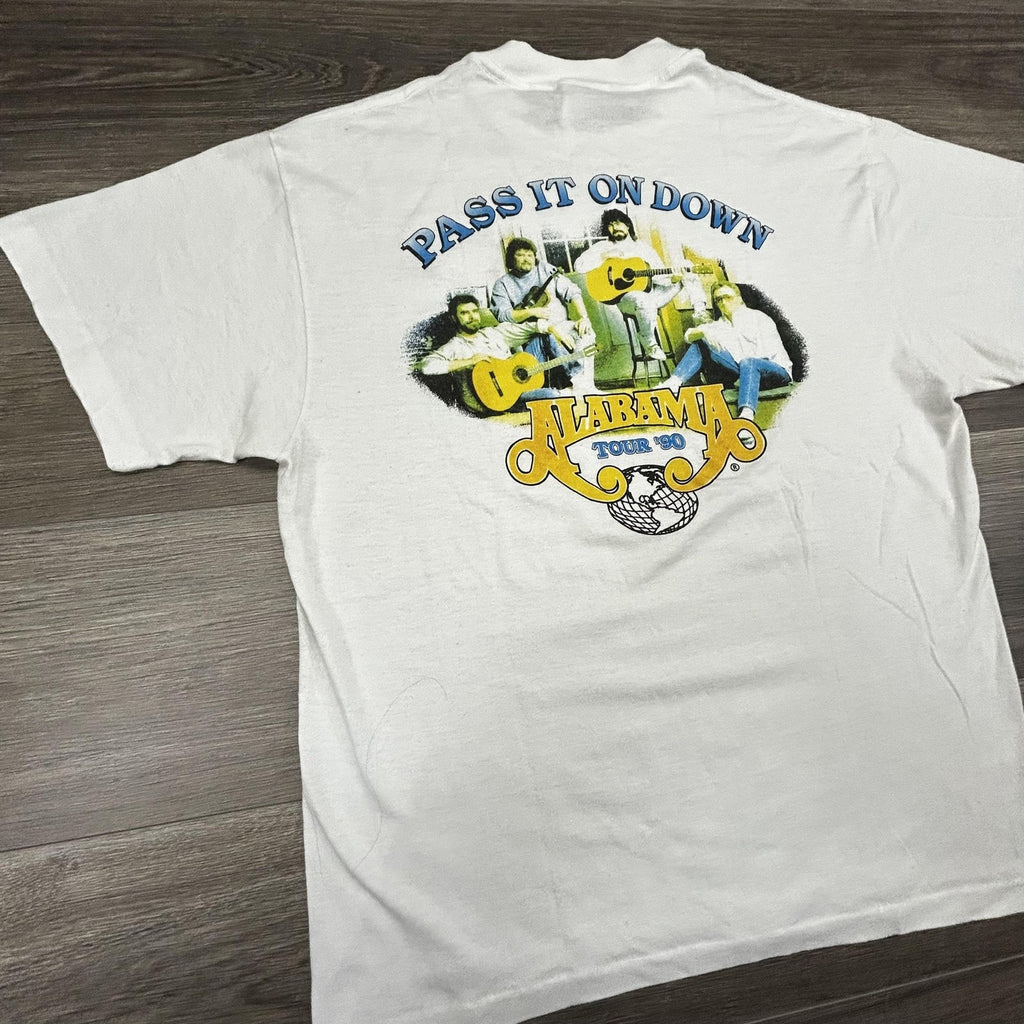 Vintage Alabama Shirt Mens Large White Pass It On Down Tour 1990 90s Made USA
