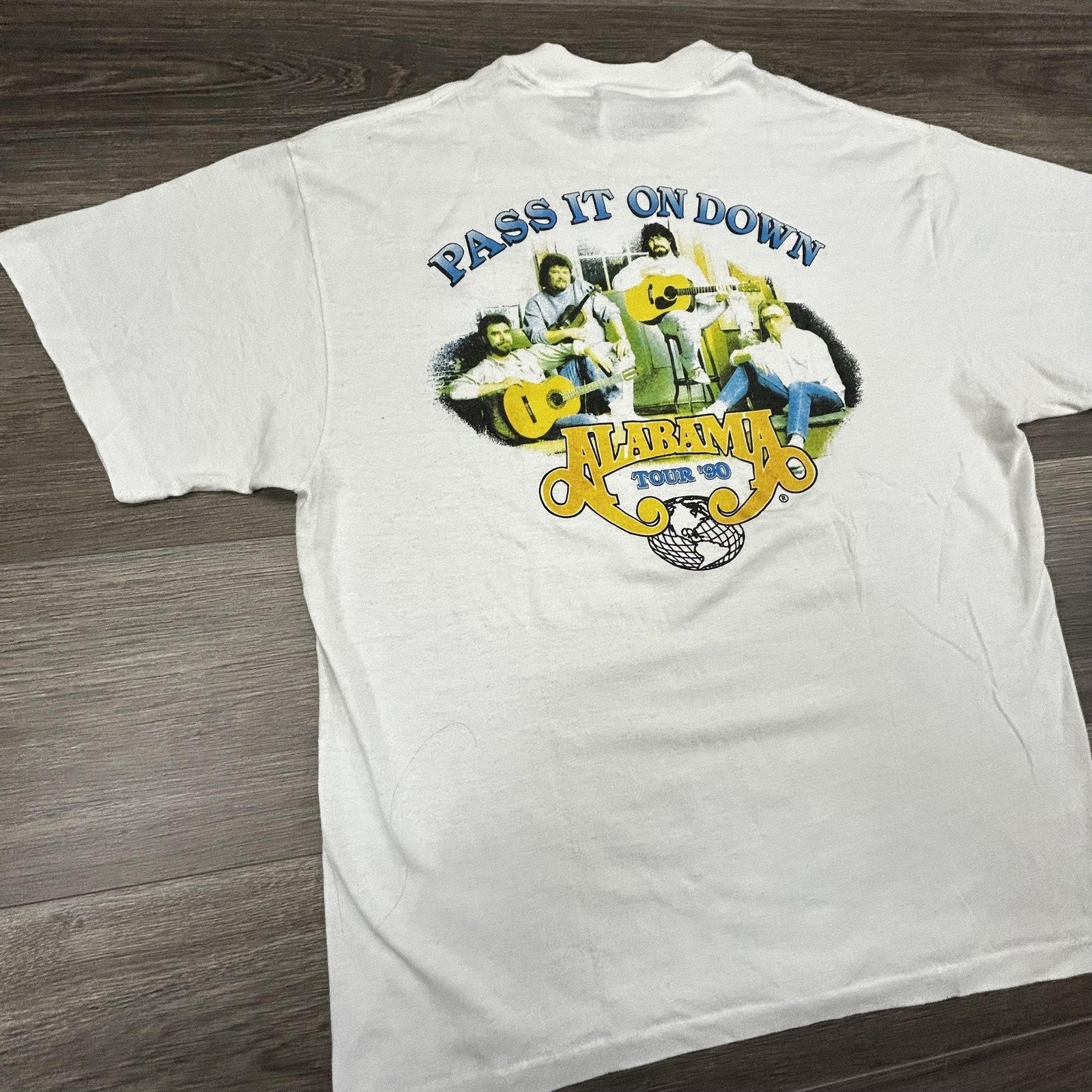 Vintage Alabama Shirt Mens Large White Pass It On Down Tour 1990 90s Made USA