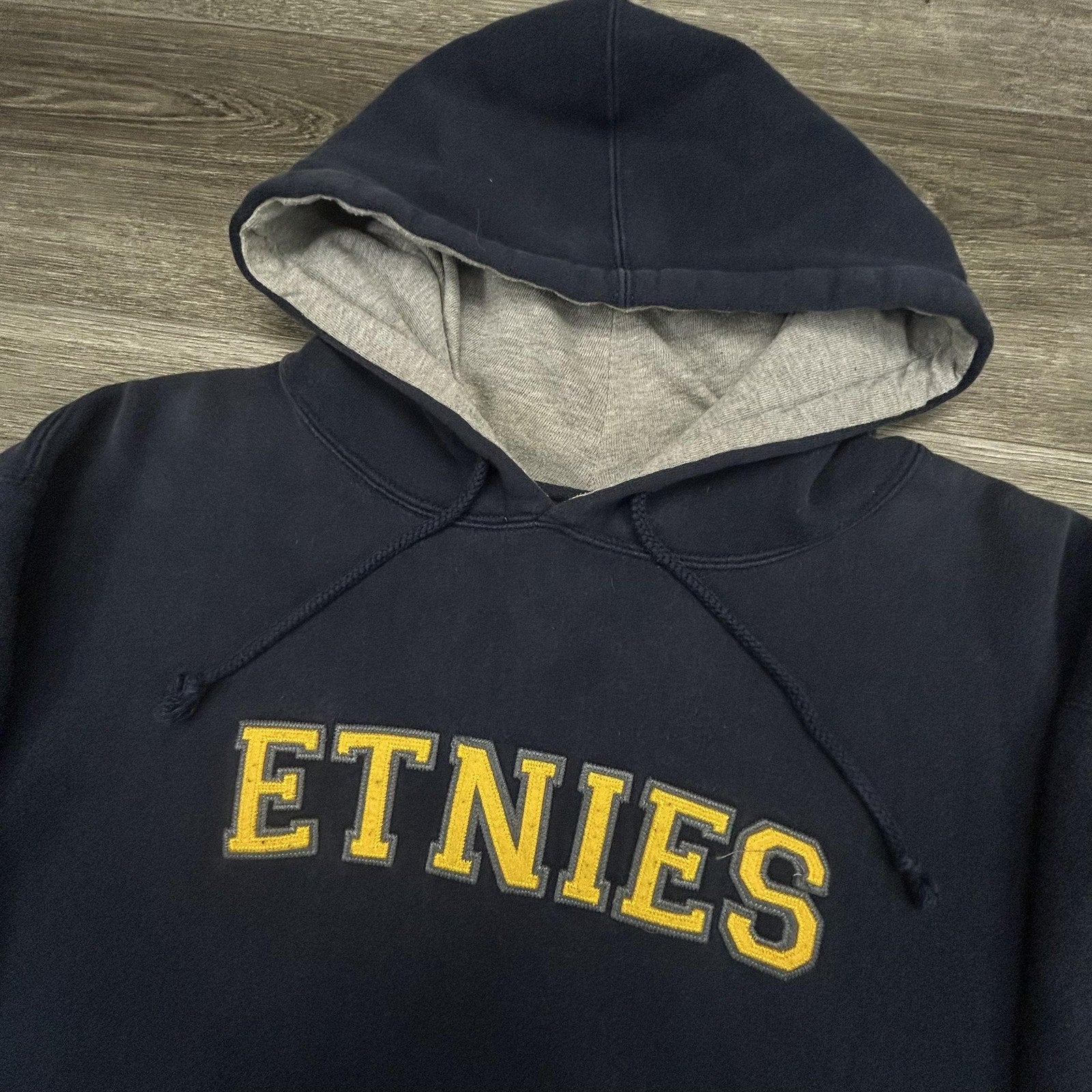 Vintage Etnies Hoodie Mens Large Navy Blue Pullover Skateboard Logo Grunge Y2K