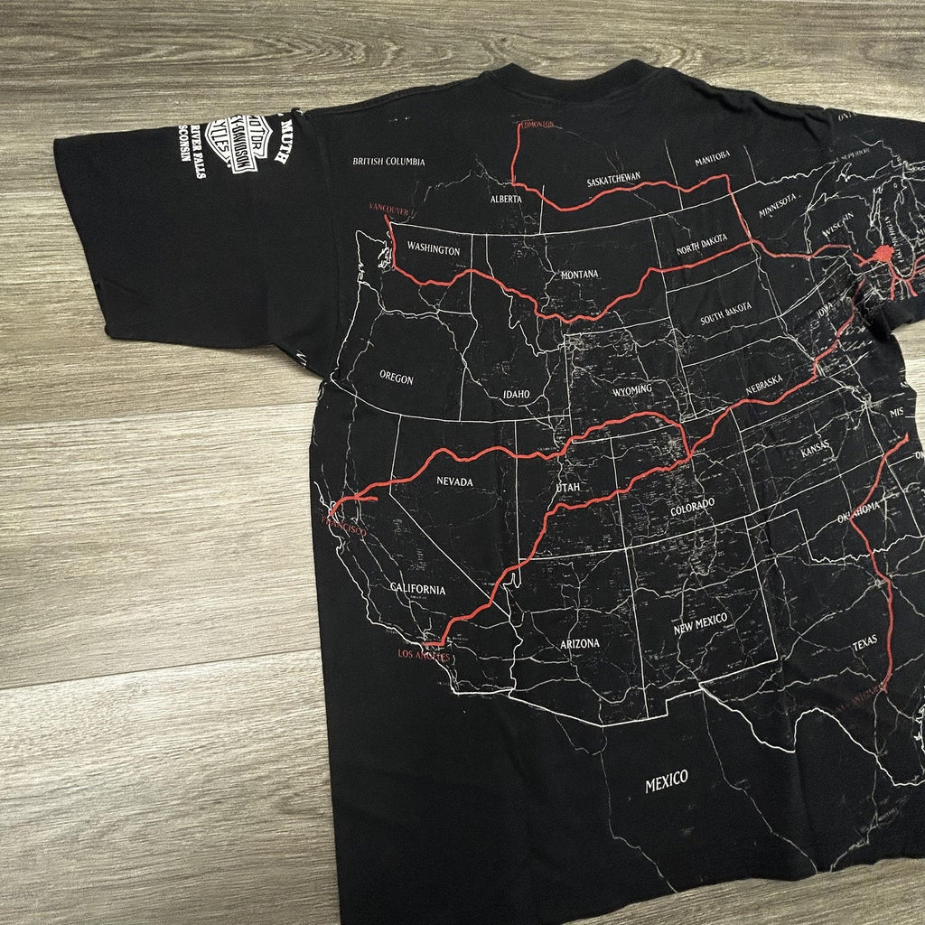 Vintage Harley Davidson Shirt Mens Large Black USA Map AOP Holoubek 1992 90s