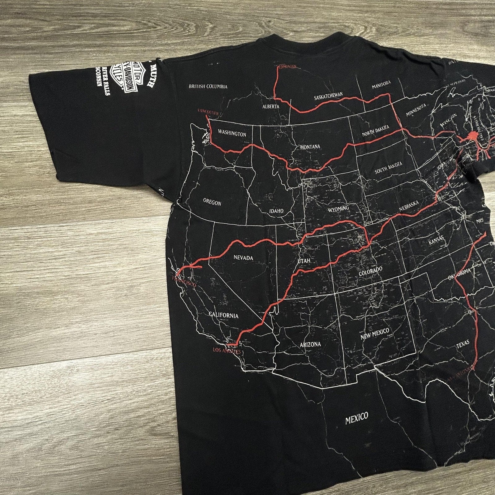Vintage Harley Davidson Shirt Mens Large Black USA Map AOP Holoubek 1992 90s