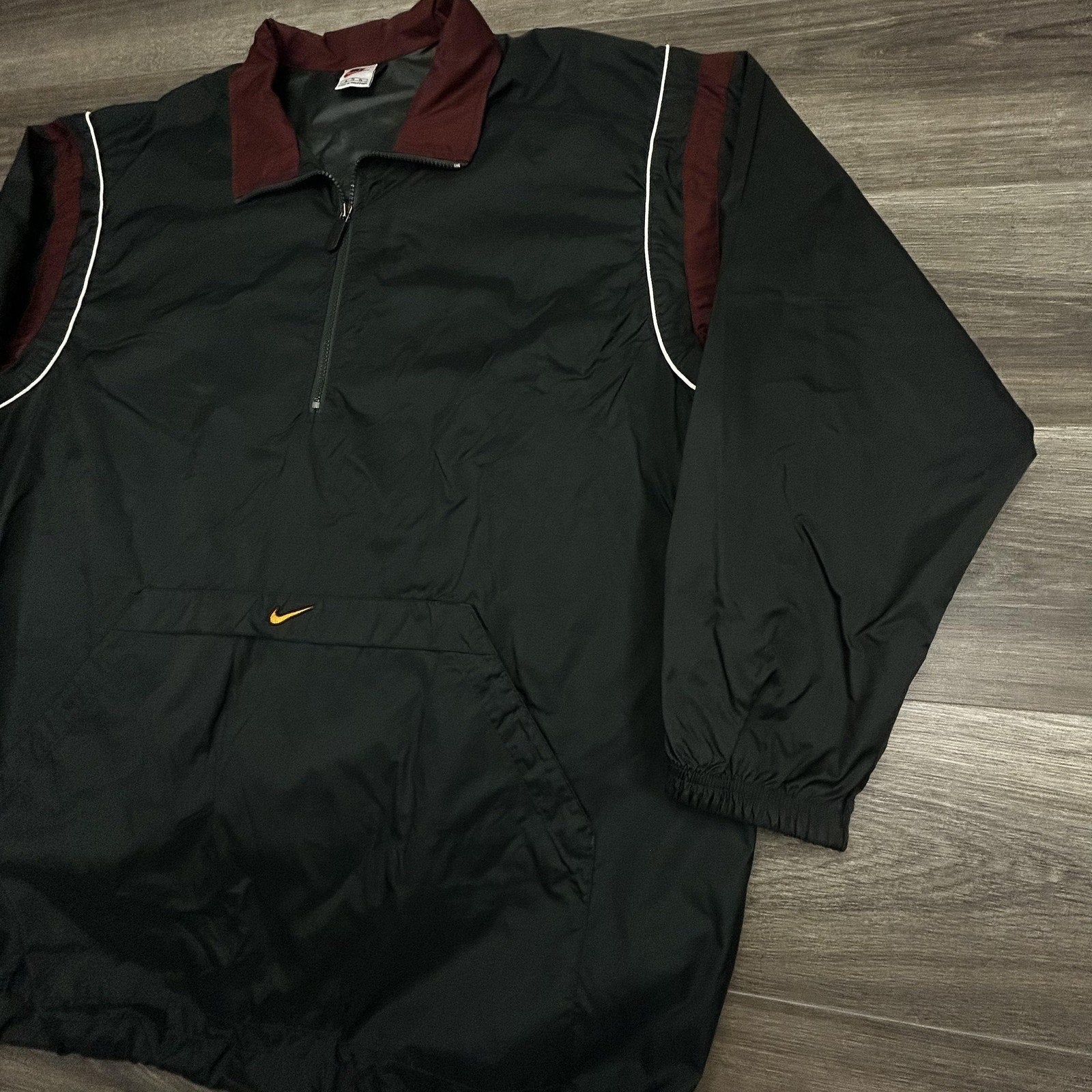 Vintage Nike Windbreaker Jacket Mens XL Black 1/4 Zip Pullover Center Swoosh 90s
