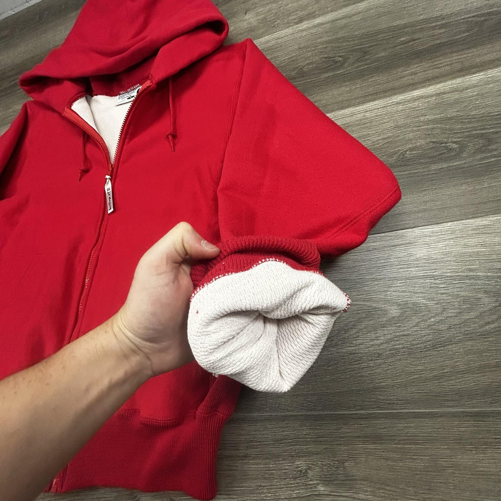 Vintage Kellsport Full Zip Hoodie Mens Small Red Knit Thermal Lined Waffle USA