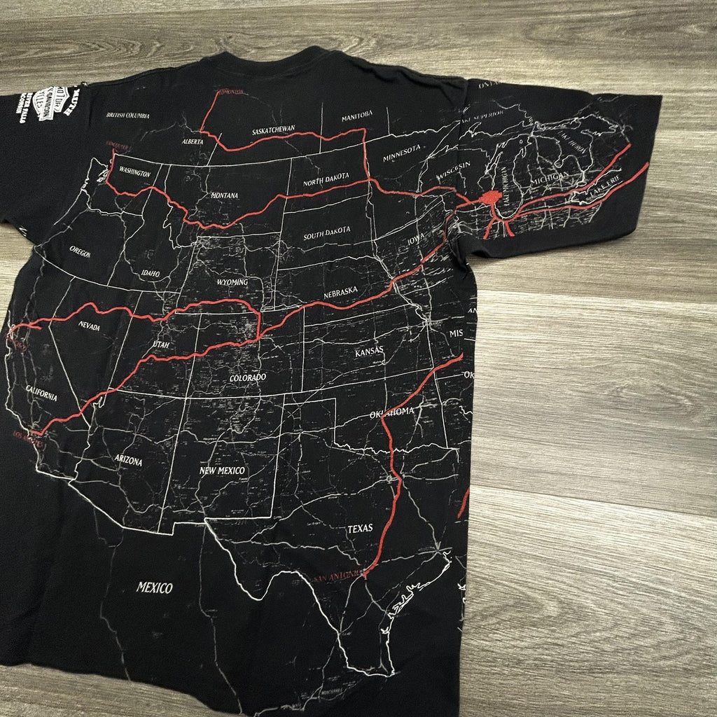 Vintage Harley Davidson Shirt Mens Large Black USA Map AOP Holoubek 1992 90s
