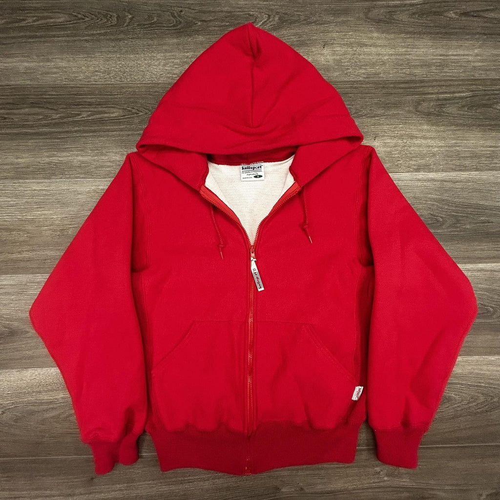Vintage Kellsport Full Zip Hoodie Mens Small Red Knit Thermal Lined Waffle USA