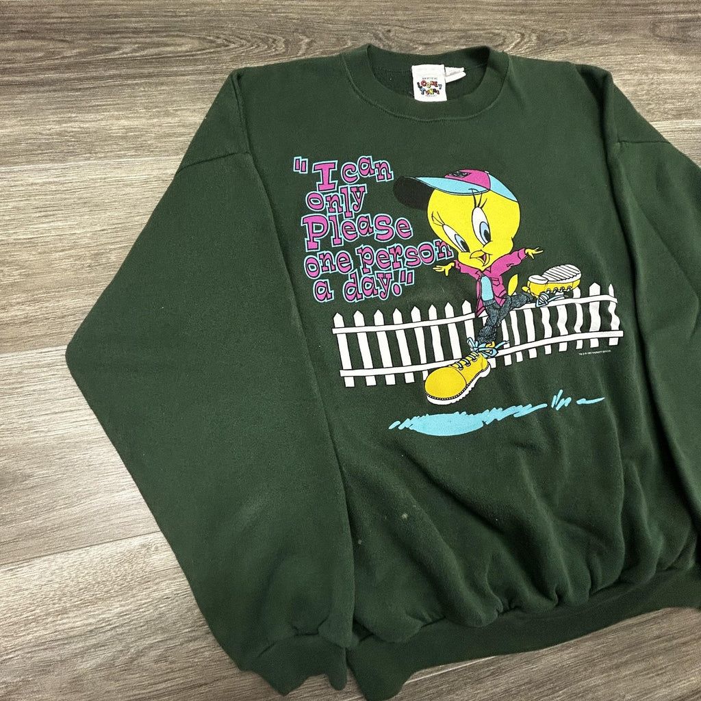 Vintage Looney Tunes Tweety Sweatshirt Mens XL Green I Can Only Please 90s