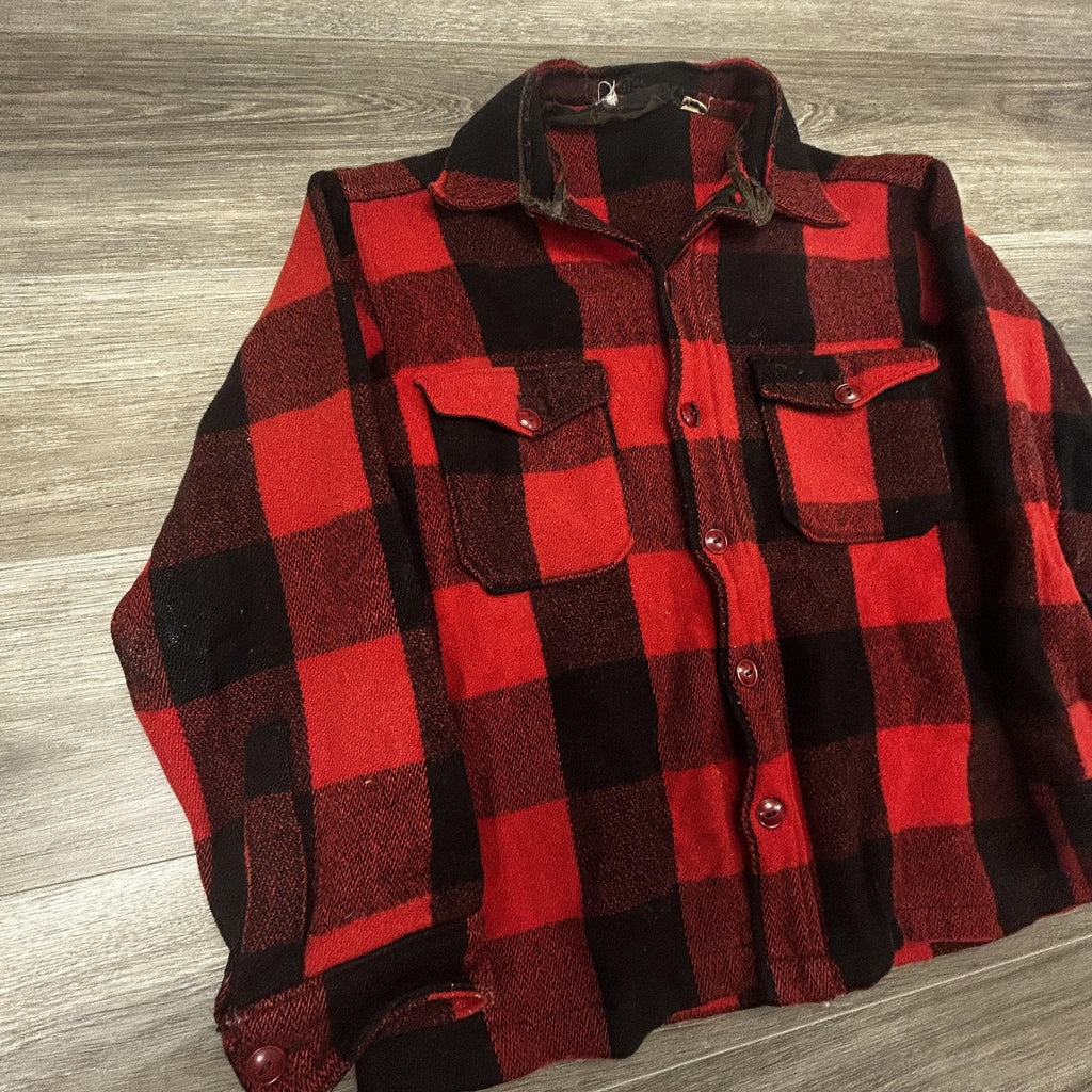 True Vintage 50s Woolrich Flannel Shirt Jacket Mens Medium Buffalo Plaid USA