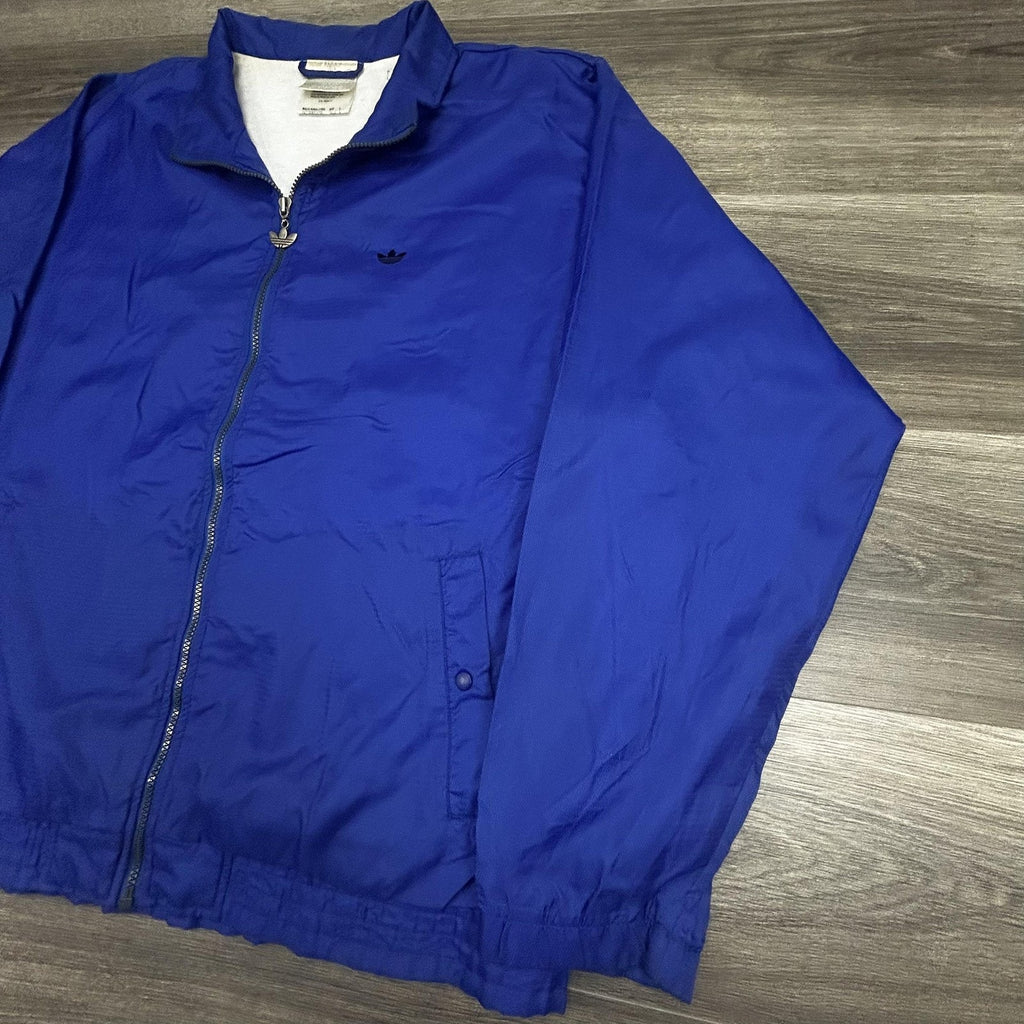 Vintage 80s Adidas Jacket Mens Large Blue Track 3 Stripes Trefoil Windbreaker