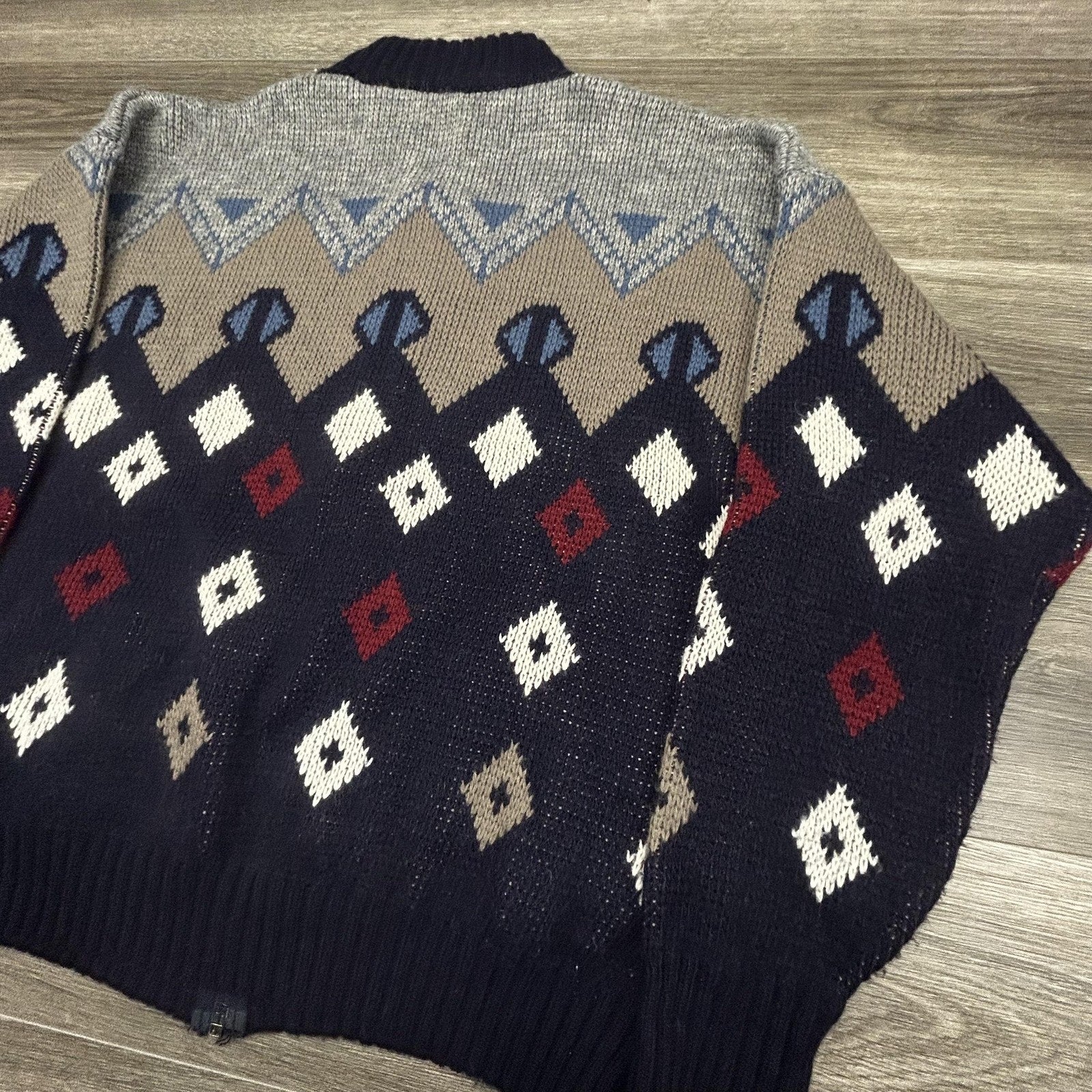 Vintage Sheep's Wool Sweater Mens Extra Large Navy Full Zip Made in Italy 90s