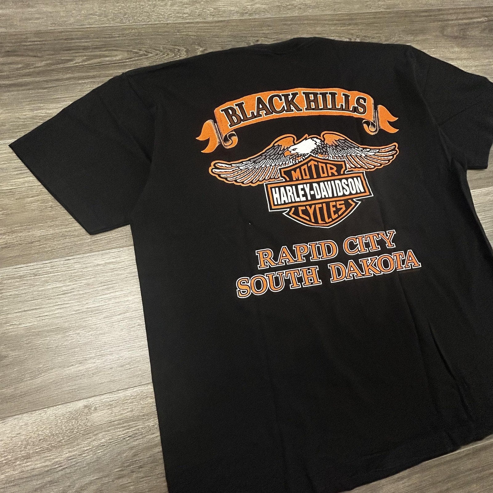 Vintage Harley Davidson Shirt Mens Large Black Black Hills Single Stitch 90s USA