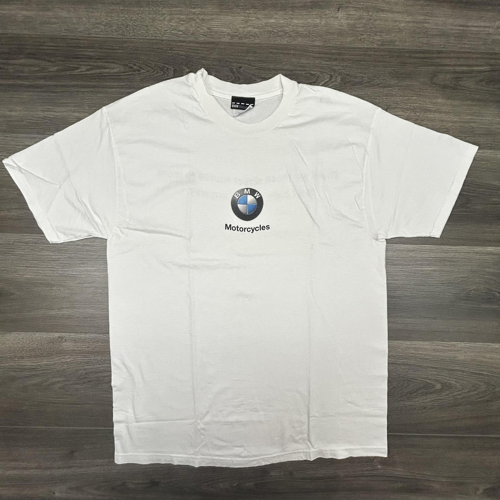 Vintage BMW Motorcycles Shirt Mens Large White Racing Logo Funny Hate Job 90s