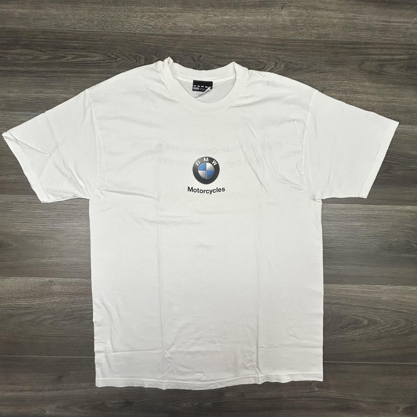 Vintage BMW Motorcycles Shirt Mens Large White Racing Logo Funny Hate Job 90s