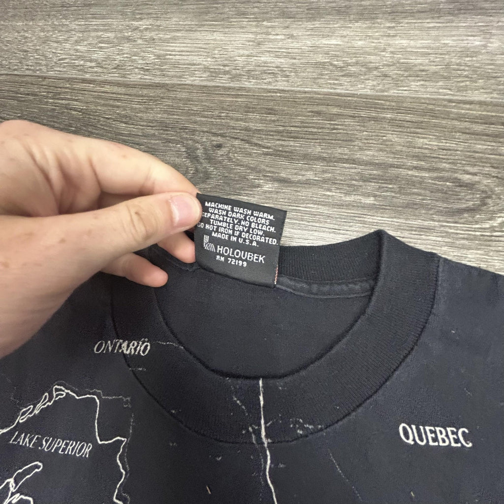Vintage Harley Davidson Shirt Mens Large Black USA Map AOP Holoubek 1992 90s
