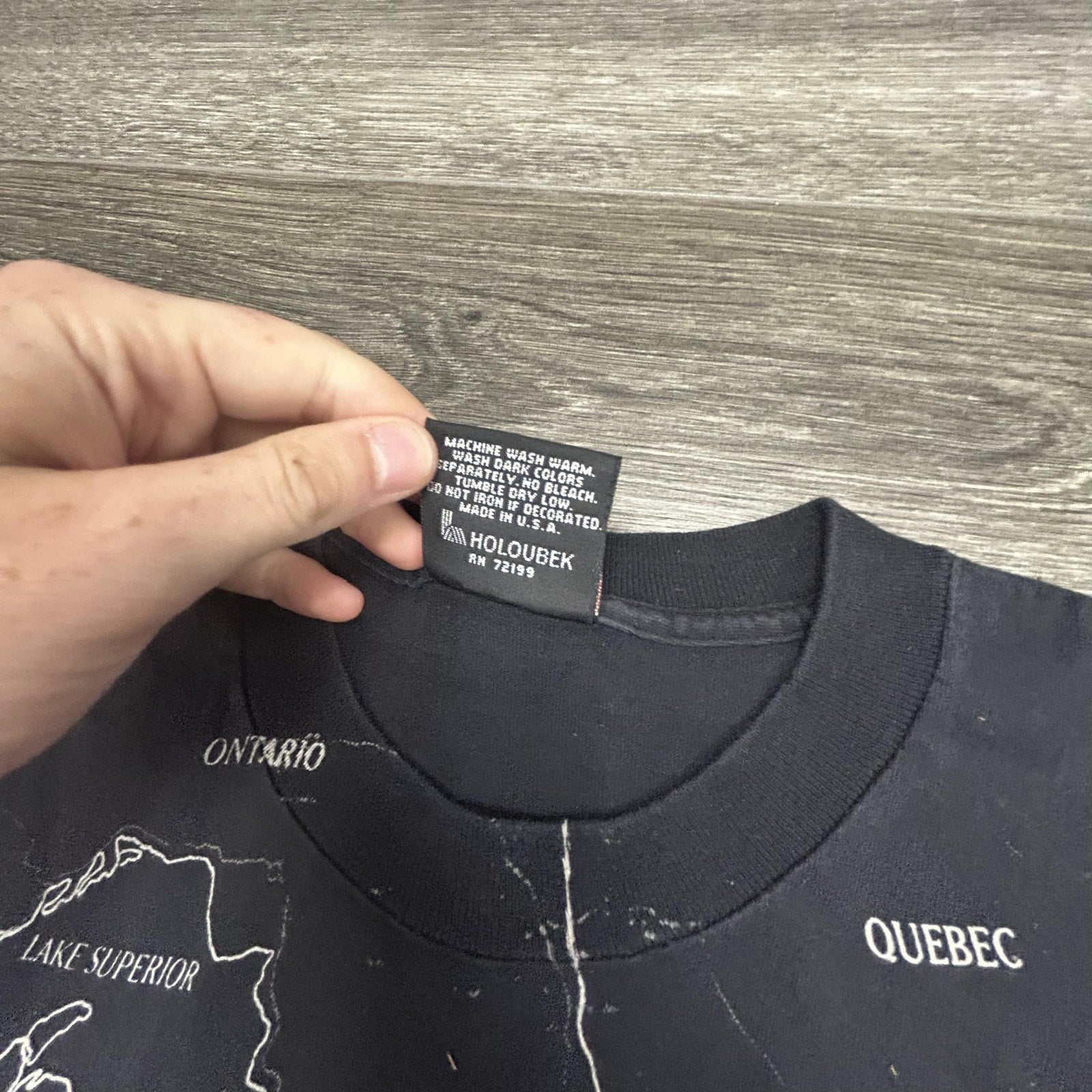 Vintage Harley Davidson Shirt Mens Large Black USA Map AOP Holoubek 1992 90s