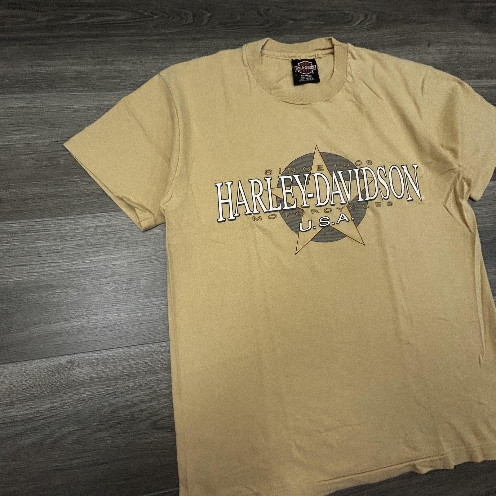Vintage Harley Davidson Shirt Mens Medium Tan Eagle Single Stitch 1997 90s USA