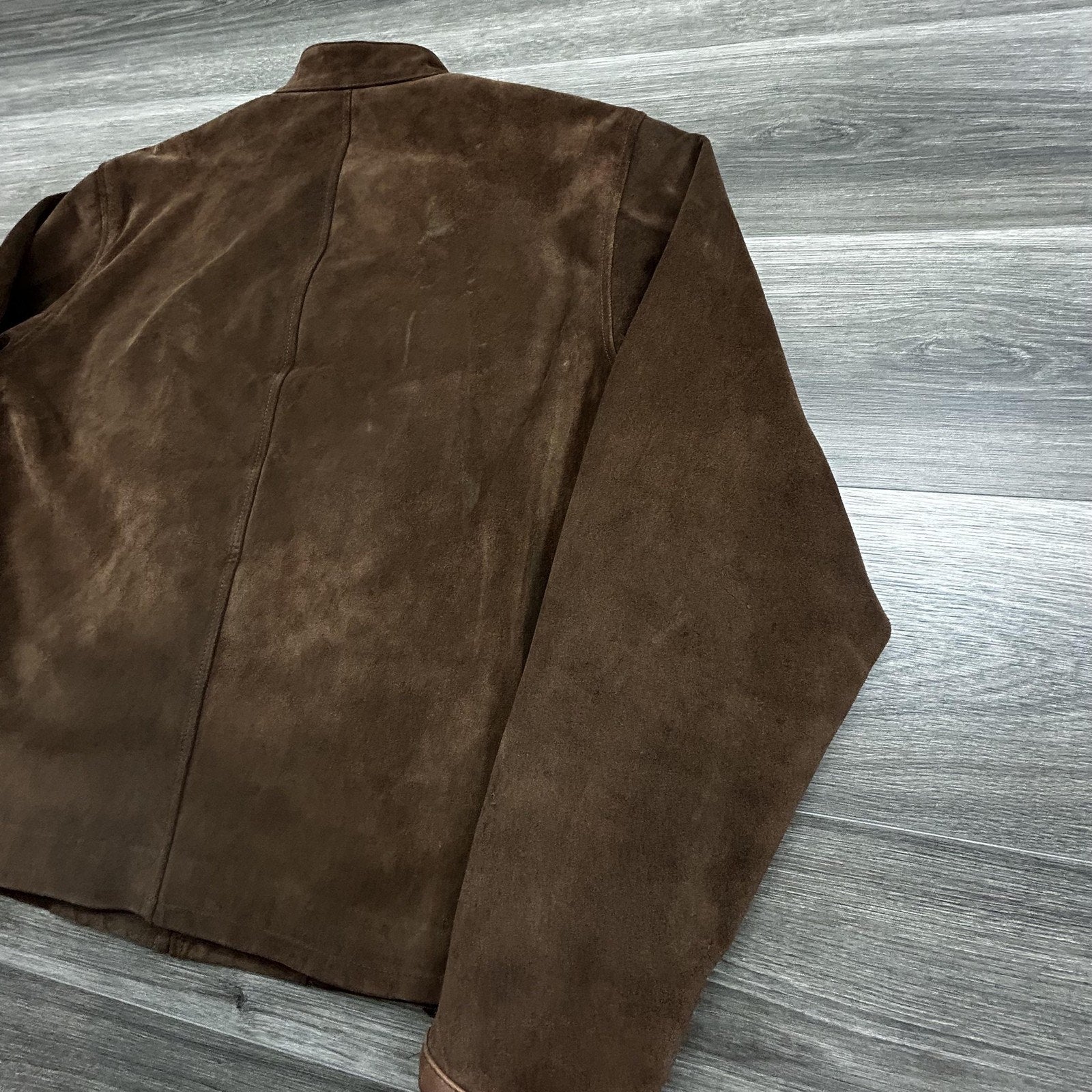Vintage Polo Ralph Lauren Suede Leather Jacket Mens Large Brown Moto Wool Lined